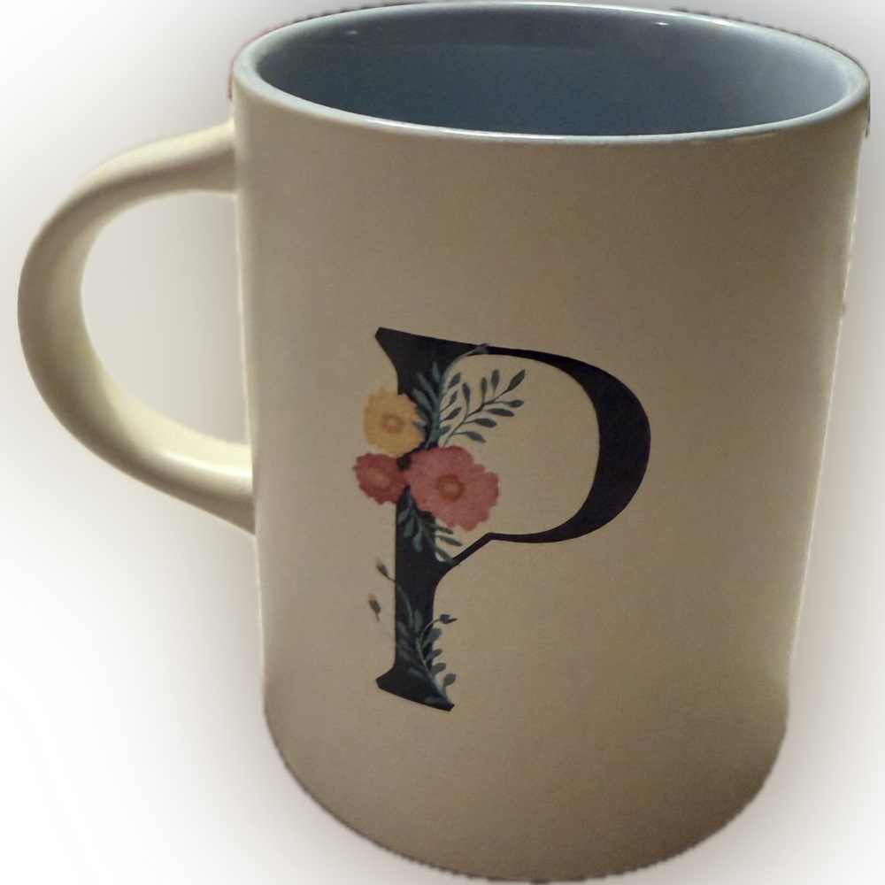 [NWT] Indigo Floral Monogram Mug "P" - Cream 500ml